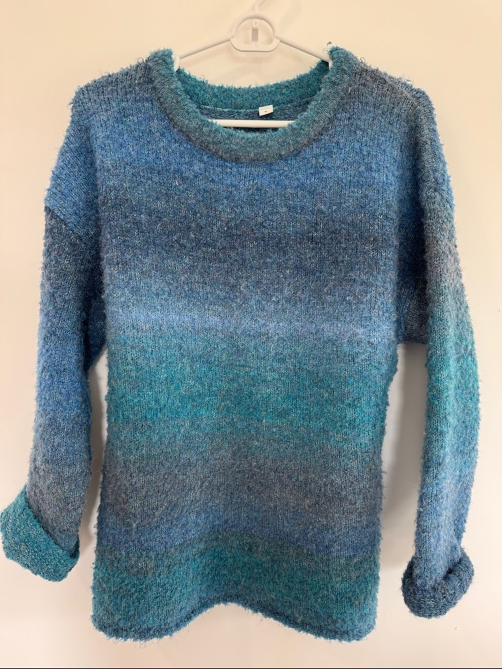 Blue-Green Ombre Plush Crewneck Sweater